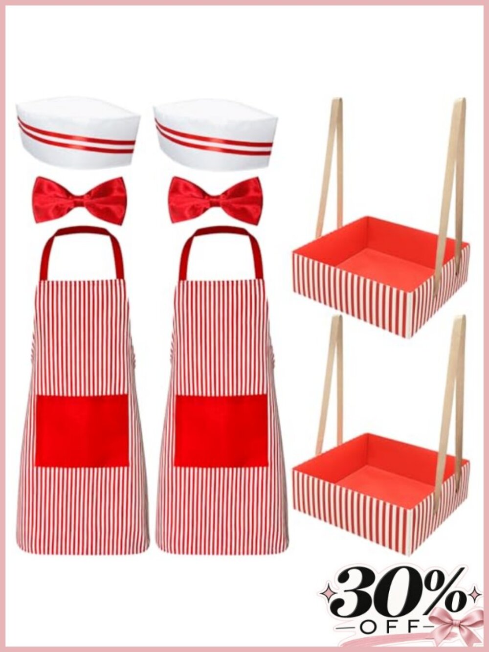 1950s Diner Couples Halloween Costume Apron Hat Bow Tie Set